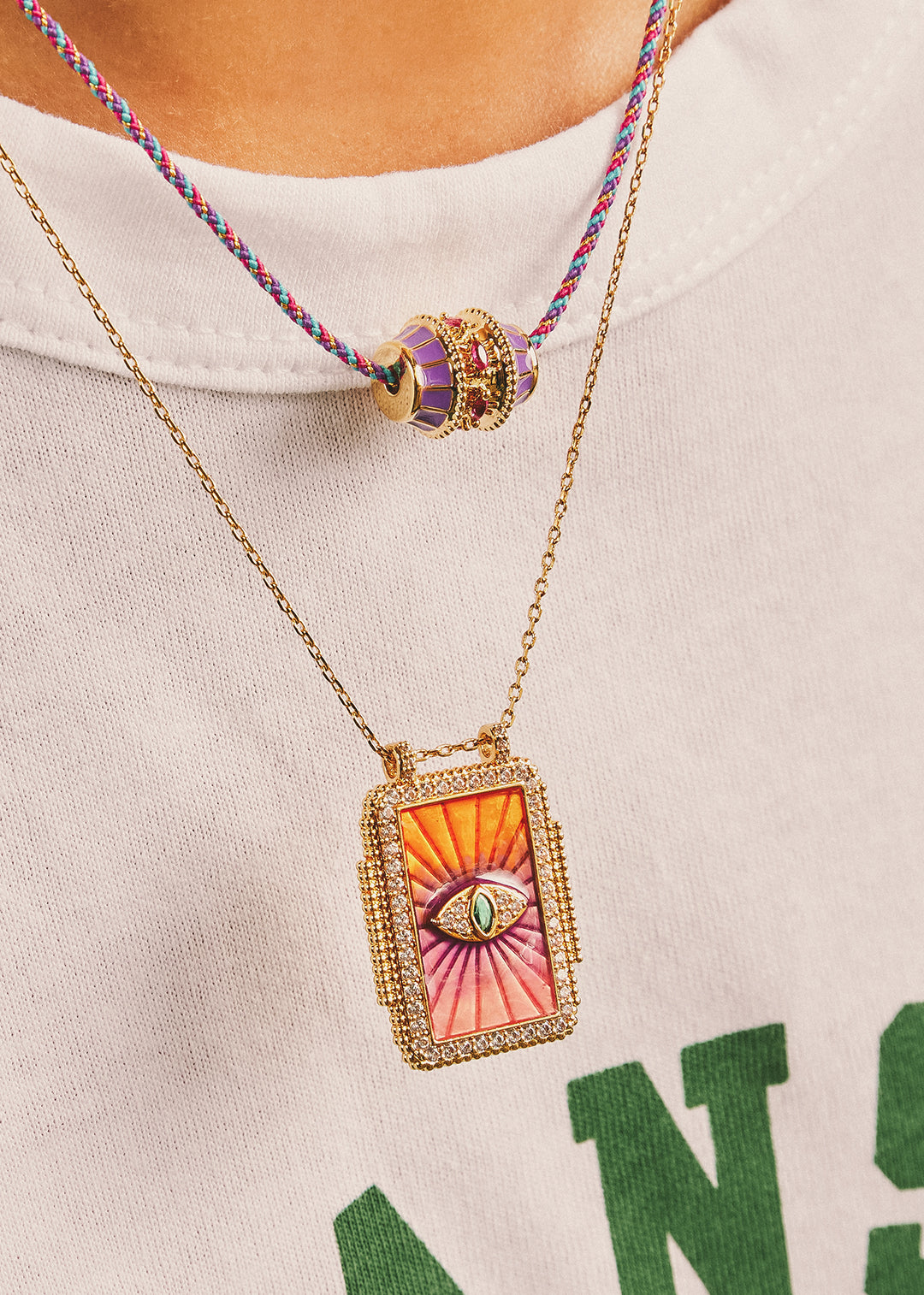 COLLIER - PINK RAINBOW EYE BOHEME