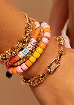 Bracelets beads bandana gold colors fabric jewels mya bay