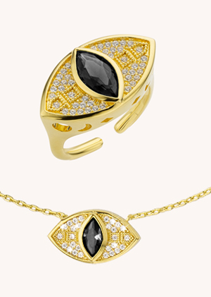Black Ojo ring and necklace, MYA BAY gold jewels