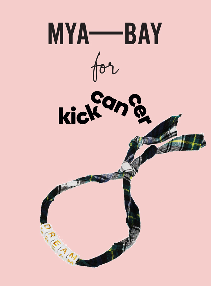 Collaboration MYA BAY pour KickCancer bracelet tartan avec le mot DREAM