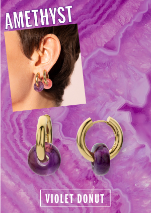 Frame on natural stone Amethyst with a photo and earrings with a natural stone ring